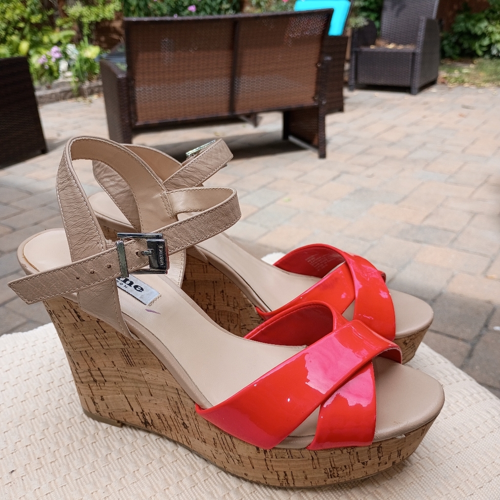 NET.Dune London Orange and Tan Wedge .size 9.Small discoloration See Last Pictur - Picture 3 of 12